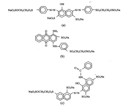 活性染料Remazol黑B (a) Remazol艷藍(B)和Remazol艷紅f3b9 (c)的結構
